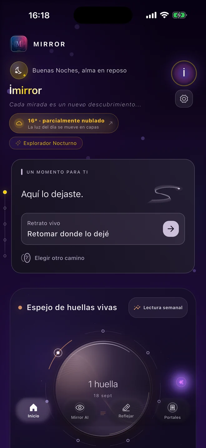 Pantalla de inicio de la aplicación MirrorID