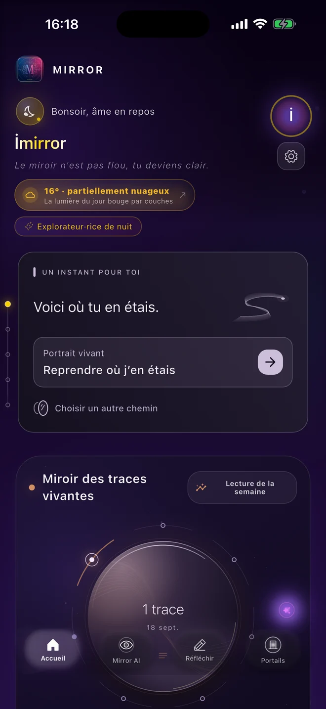 Écran d’accueil de l’application MirrorID