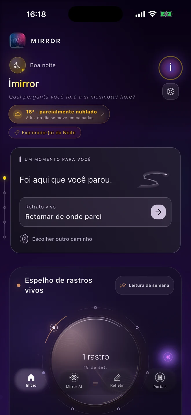 Tela inicial do aplicativo MirrorID