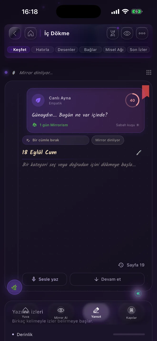 Mirror İç Dökme ekranı