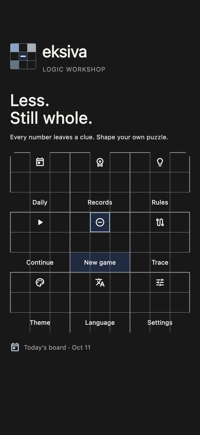 Eksiva’s Sudoku-shaped main menu