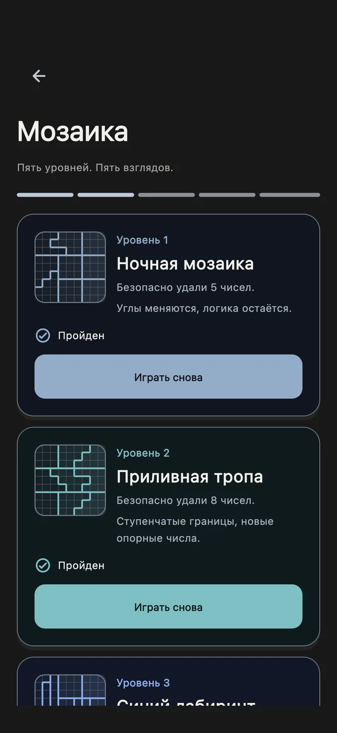 Пять уровней «Мозаика» Eksiva и цели удаления по Фибоначчи